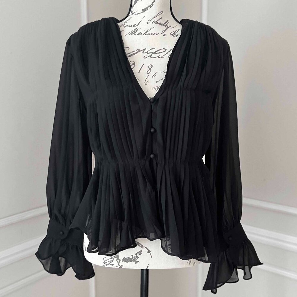 Dress Forum Women's Chiffon Pleated Long Sleeve Blouse Medium
